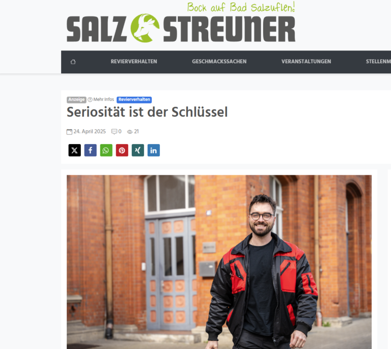 Zeitungsausschnitt vom Salzstreuner für den Beitrag "Seriosität ist der Schlüssel"