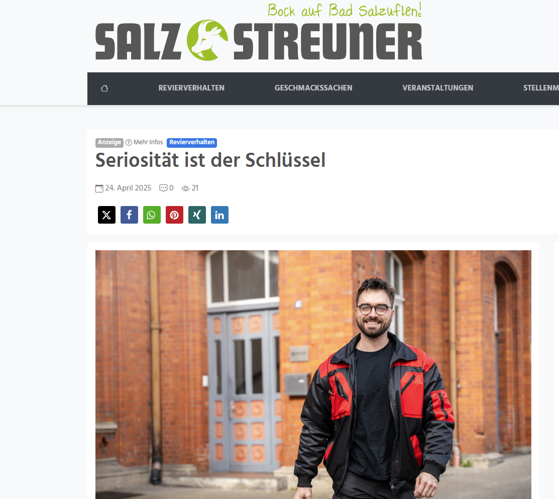 Zeitungsausschnitt vom Salzstreuner für den Beitrag "Seriosität ist der Schlüssel"